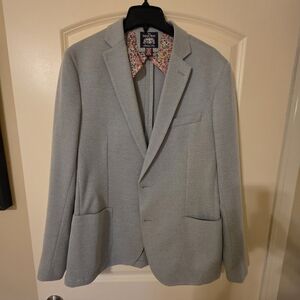 Sovereign Row Men's Light Gray Knit Sport Coat with Floral Collar Accent